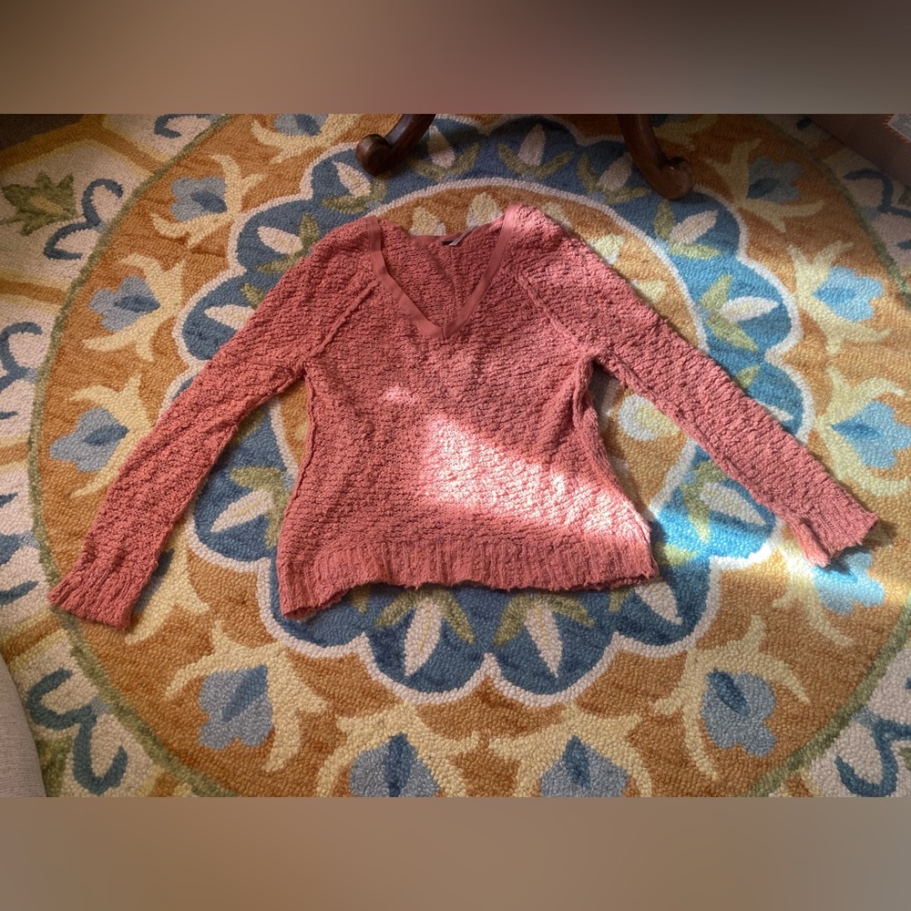 Free People Pink V-Neck Oversized Sweater